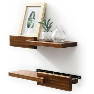 Set of 2 wood floating wall shelves walnut modern reversible shelf home decor